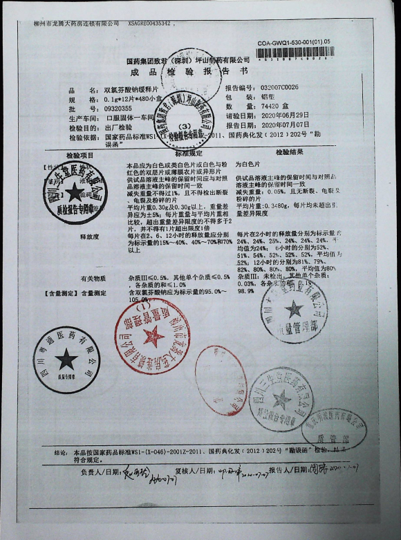 双氯芬酸钠缓释片09320355的封面