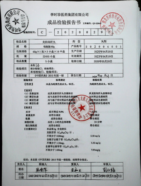 龙胆泻肝丸202004001的封面