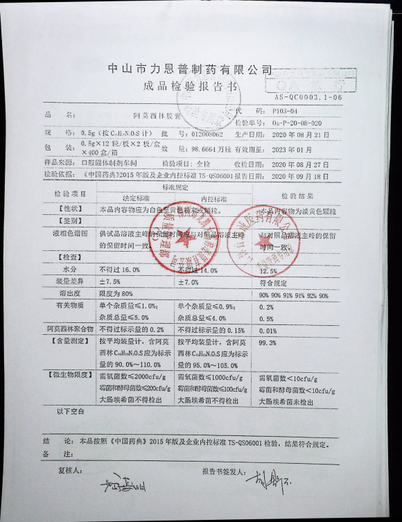 阿莫西林胶囊012008062的封面