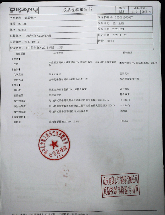 氯霉素片201003的封面