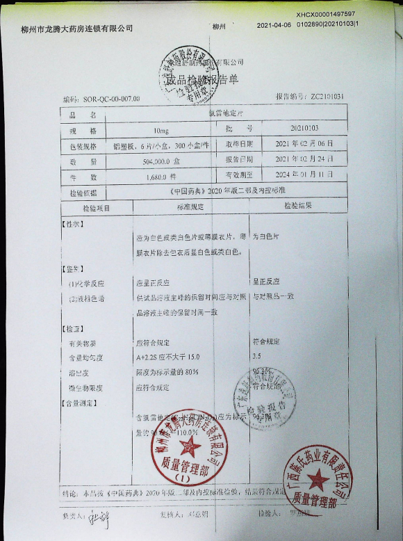 氯雷他定片20210103的封面