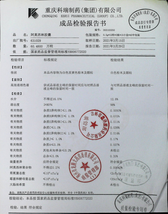 阿莫西林胶囊631029的封面