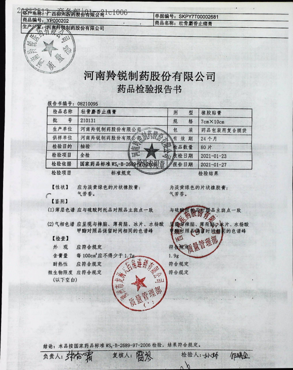 壮骨麝香止痛膏210131的封面