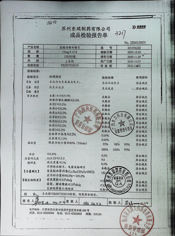 盐酸西替利嗪片201056202的封面