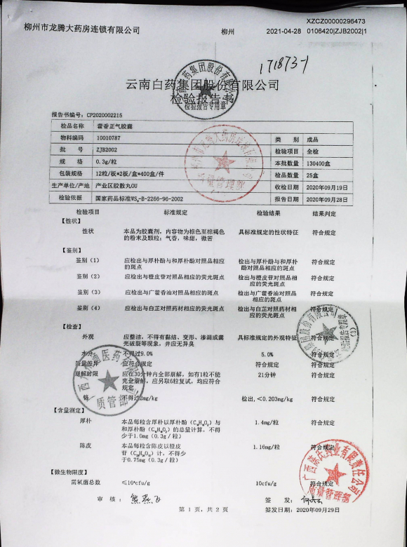 藿香正气胶囊ZJB2002的封面