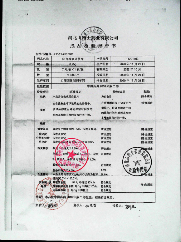 阿奇霉素分散片11201103的封面