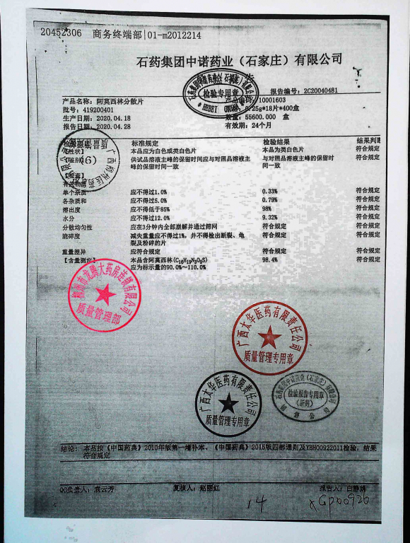 阿莫西林分散片10001603的封面