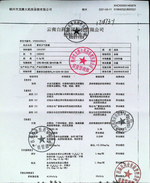 藿香正气胶囊（1）ZJB2002的封面