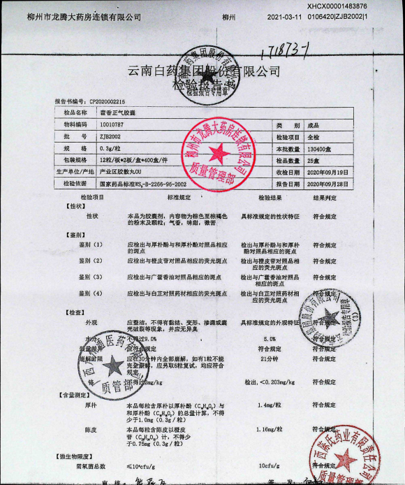藿香正气胶囊ZJB2002的封面