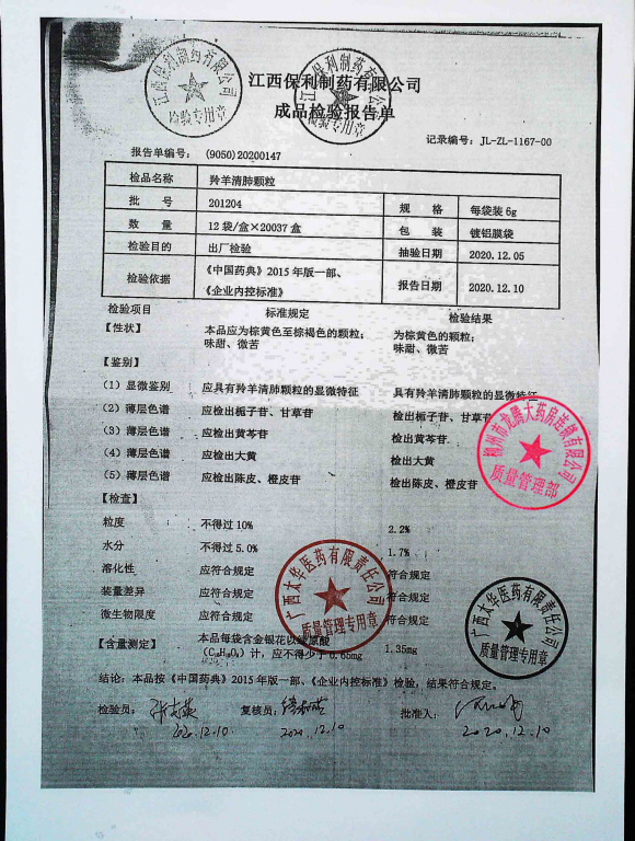 羚羊清肺颗粒201204的封面