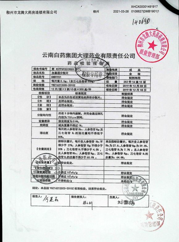 血塞通分散片DMB1901的封面