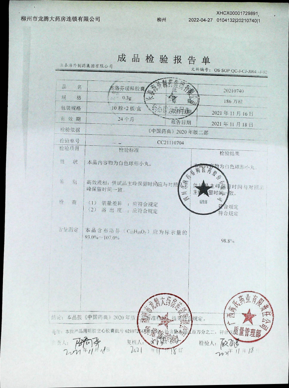 布洛芬缓释胶囊20210740的封面