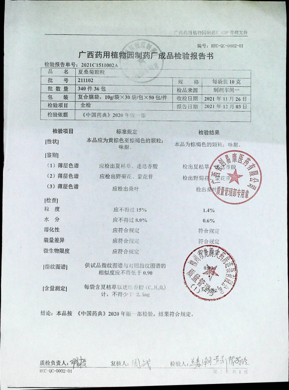 夏桑菊颗粒211102的封面