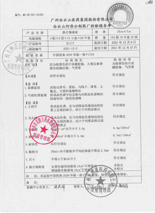 白云山跌打镇痛膏H1117的封面