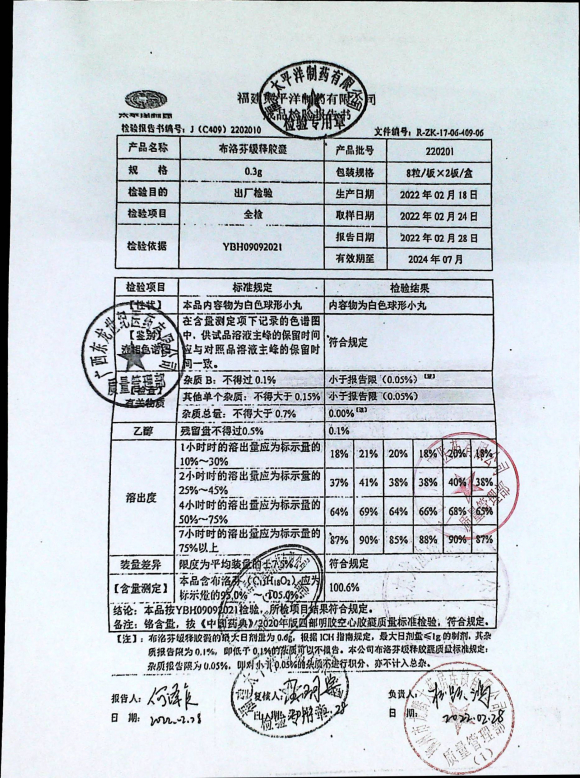 布洛芬缓释胶囊220201的封面