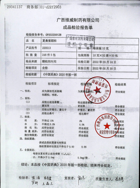 夏桑菊颗粒220513的封面