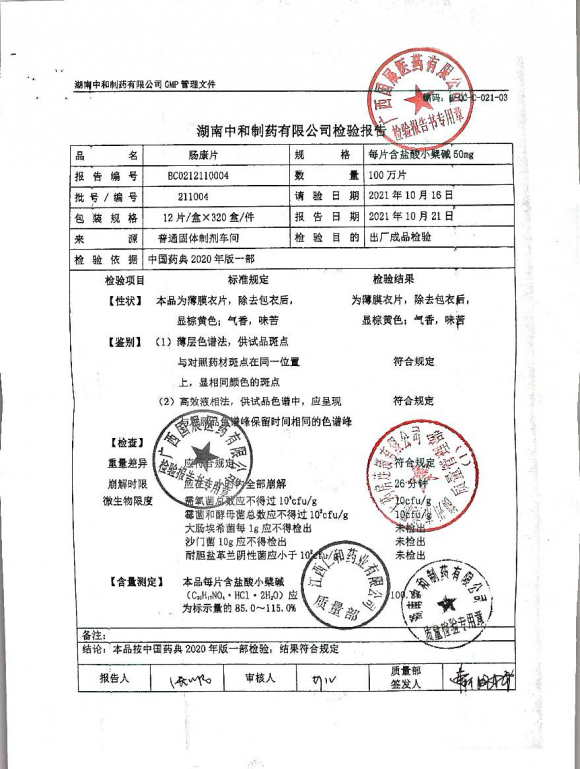 肠康片211004的封面