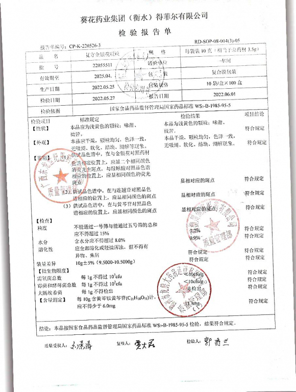 复方金银花颗粒22055511的封面