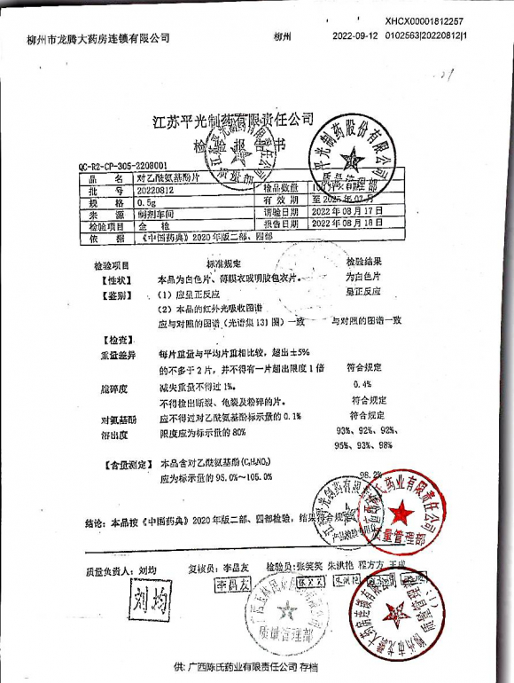 对乙酰氨基酚片20220812的封面