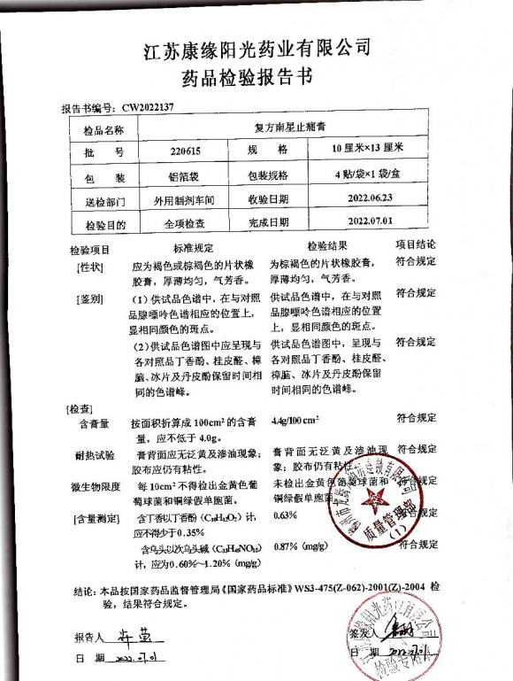 复方南星止痛膏220615的封面