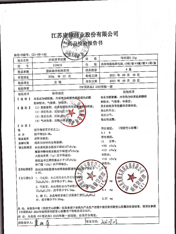 桂枝茯苓胶囊210818的封面
