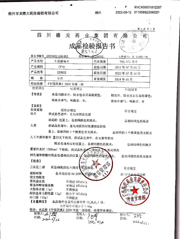牛黄解毒片220602的封面