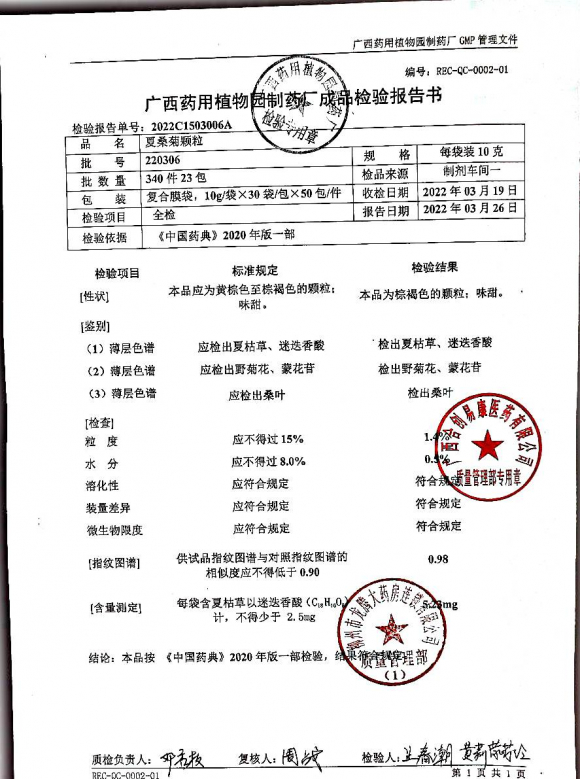 夏桑菊颗粒220306的封面