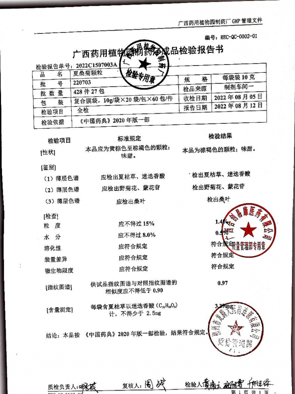 夏桑菊颗粒220706的封面