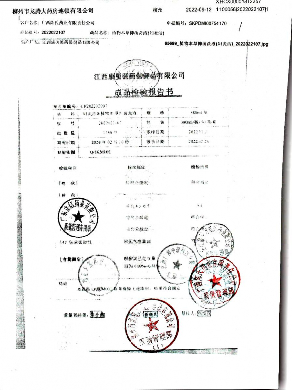 植物本草抑菌洗液（妇炎洁洗液）2022030301的封面