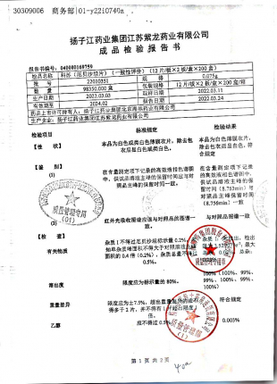 厄贝沙坦片22030351-1的封面