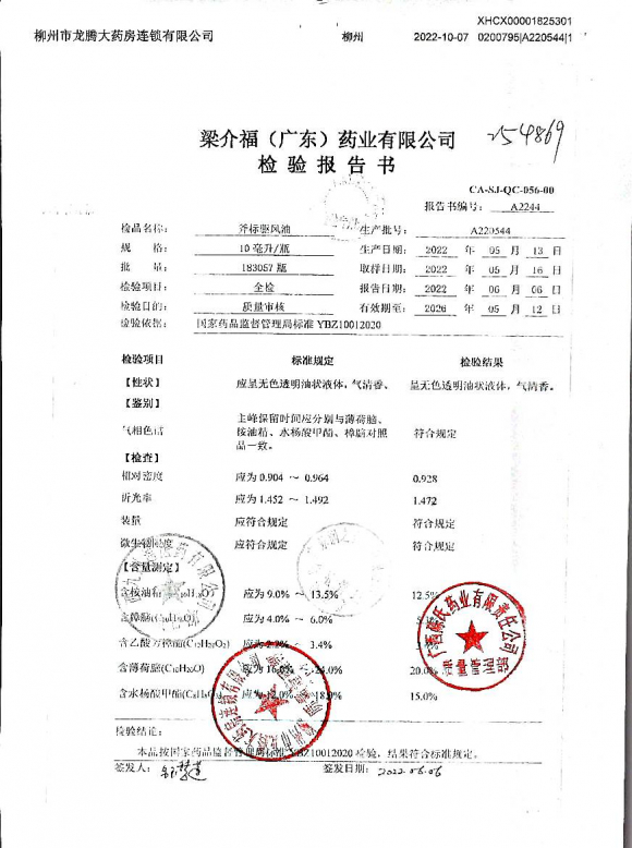 斧标驱风油A220544的封面