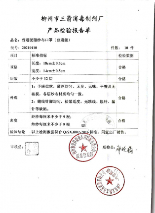 普通脱脂纱布口罩20210110的封面
