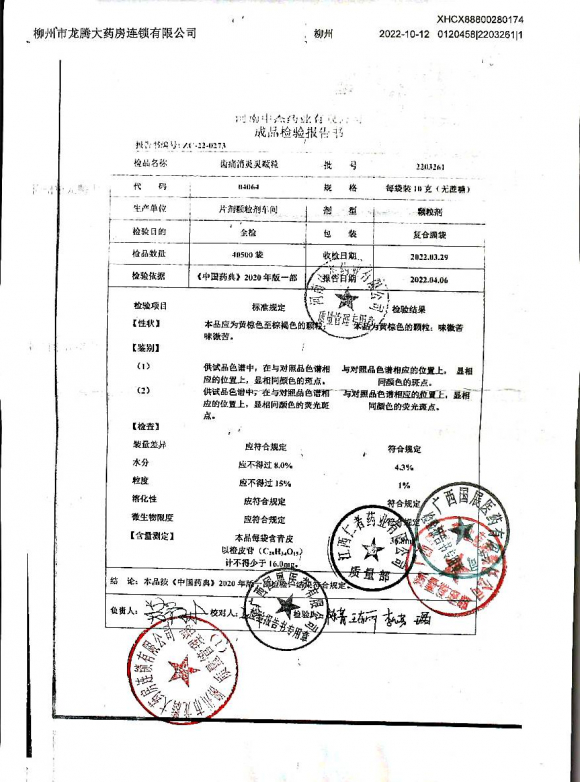 齿痛消炎灵颗粒2203261的封面