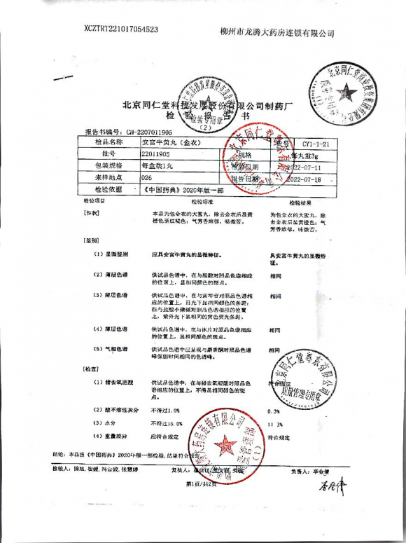 安宫牛黄丸22011905的封面