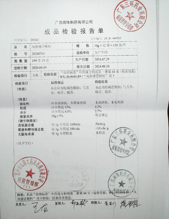风热感冒颗粒20240703的封面