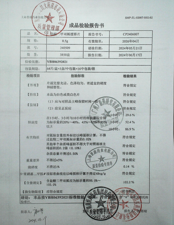 盐酸二甲双胍缓释片240509的封面
