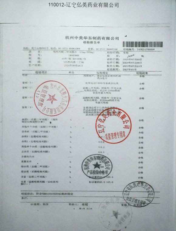 吡格列酮二甲双胍片2406788B的封面