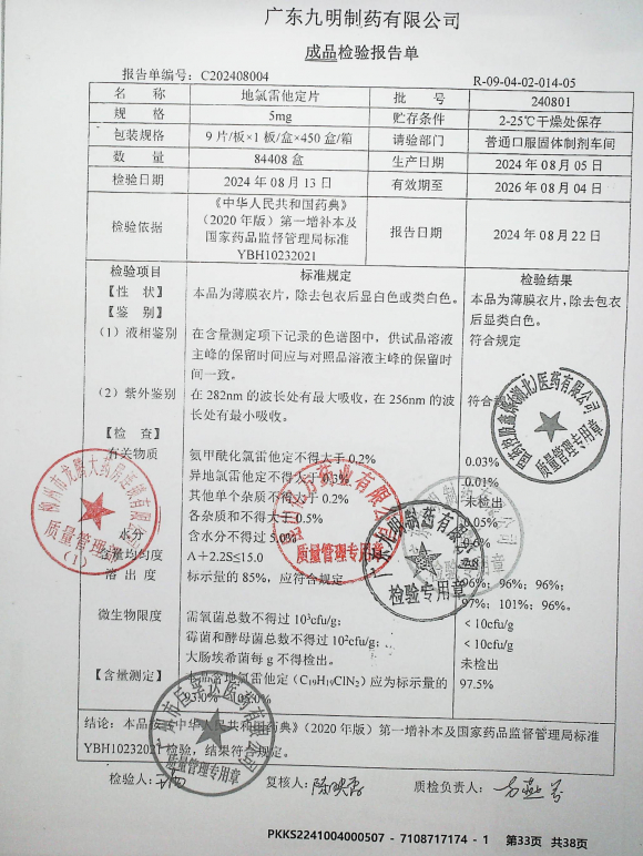 地氯雷他定片240801的封面