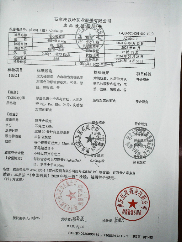 通心络胶囊A2404019的封面
