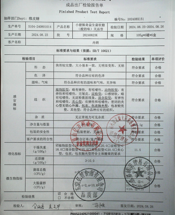 小猪佩奇益生菌软糖（酸奶味）灭活型20240823K的封面