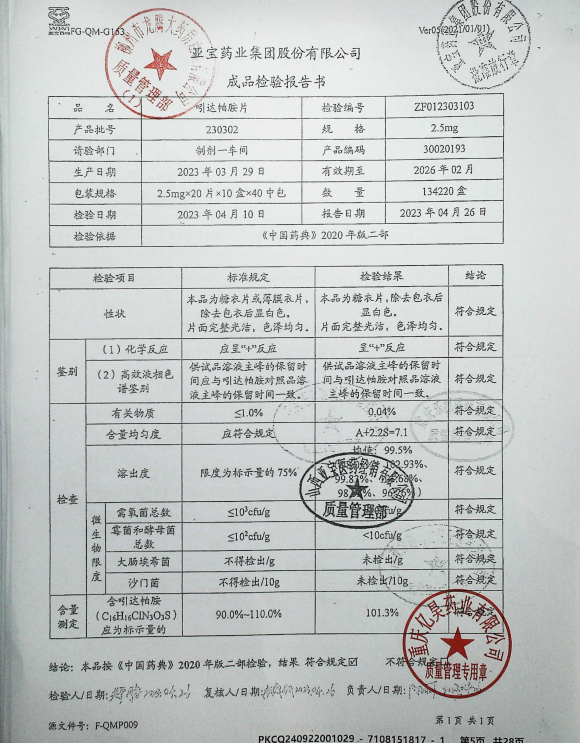 吲达帕胺片230302的封面
