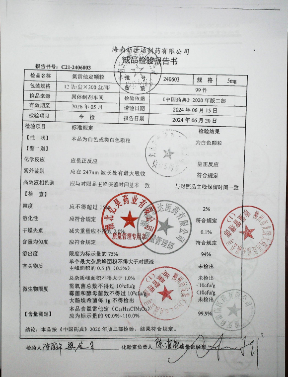 氯雷他定颗粒240603的封面