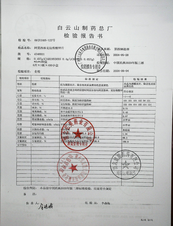 阿莫西林克拉维酸钾分散片4240021的封面