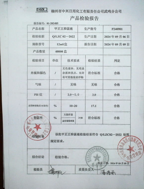 甲正王抑菌液P240901的封面