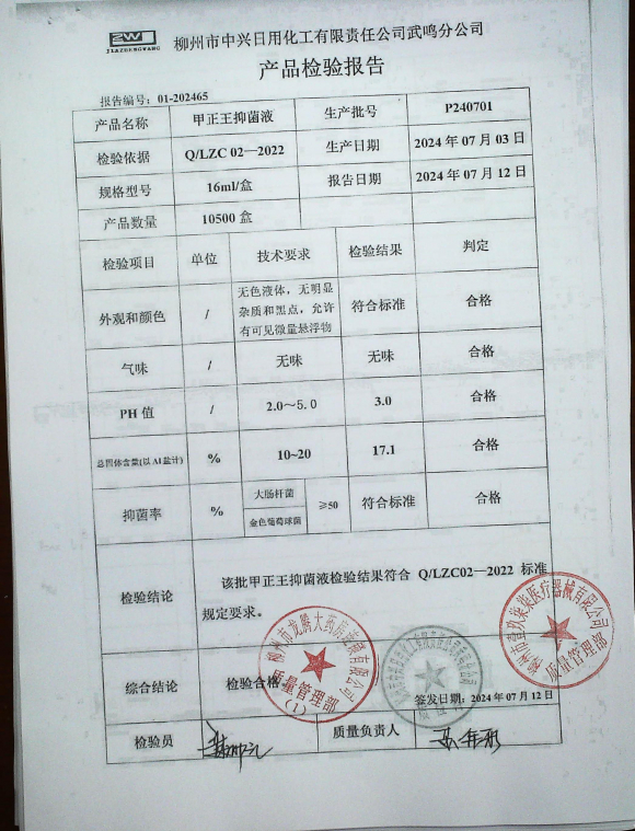 甲正王抑菌液P240701的封面