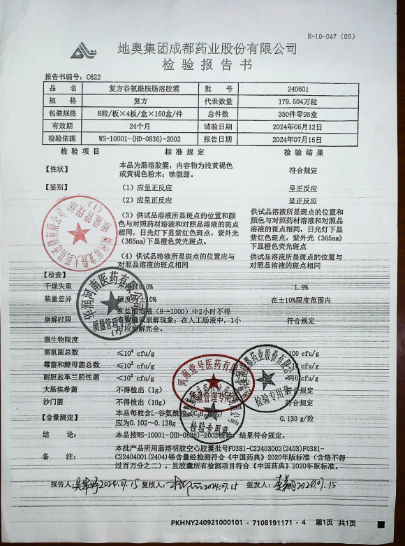 复方谷氨酰胺肠溶胶囊240601的封面