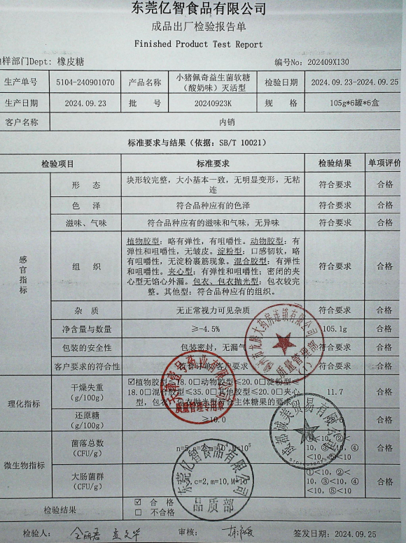 小猪佩奇益生菌软糖（酸奶味）灭活型20240923K的封面