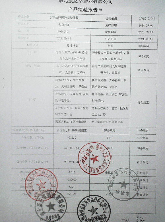 乐赛仙牌钙锌凝胶糖果20240801的封面
