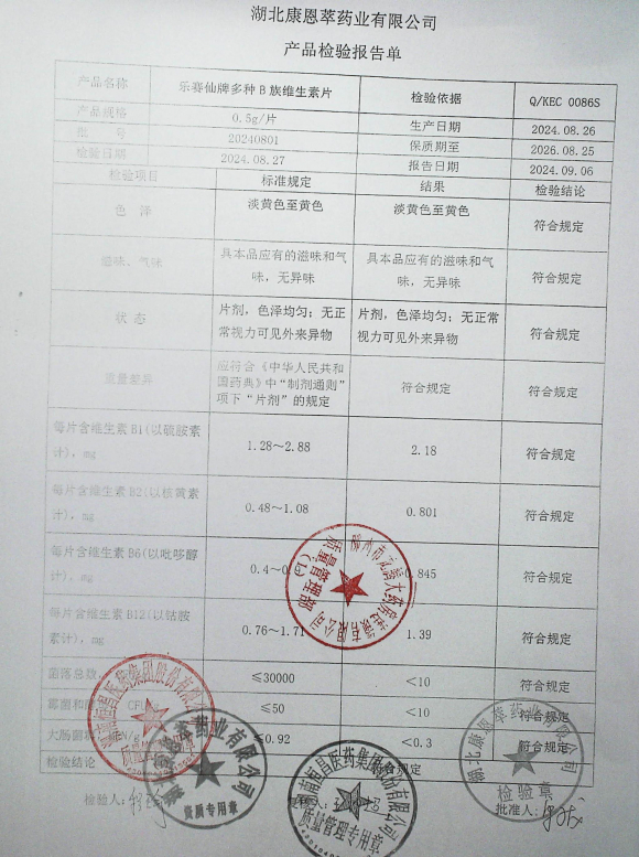 乐赛仙牌多种B族维生素片20240801的封面