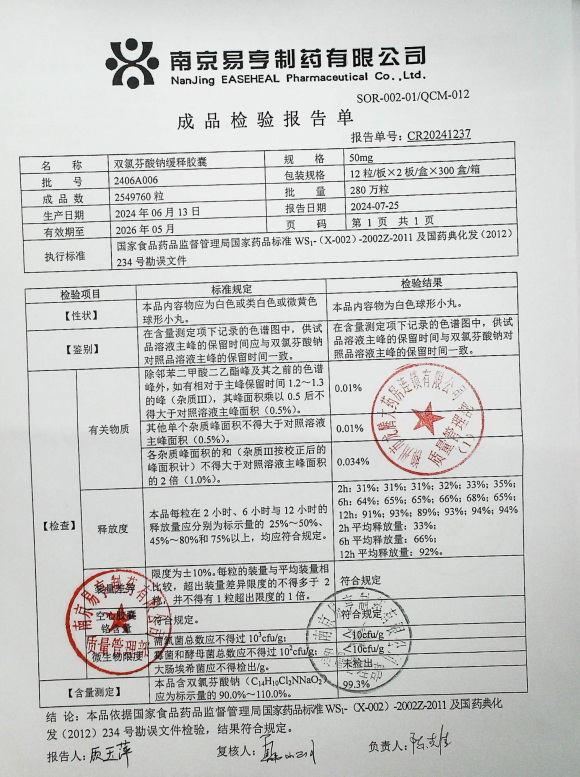 双氯芬酸钠缓释胶囊2406A006的封面